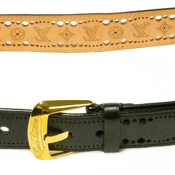 Louis Vuitton Black Perforated Leather Phoenix Belt Designer Size 90 | 36 - Picture 9 of 10